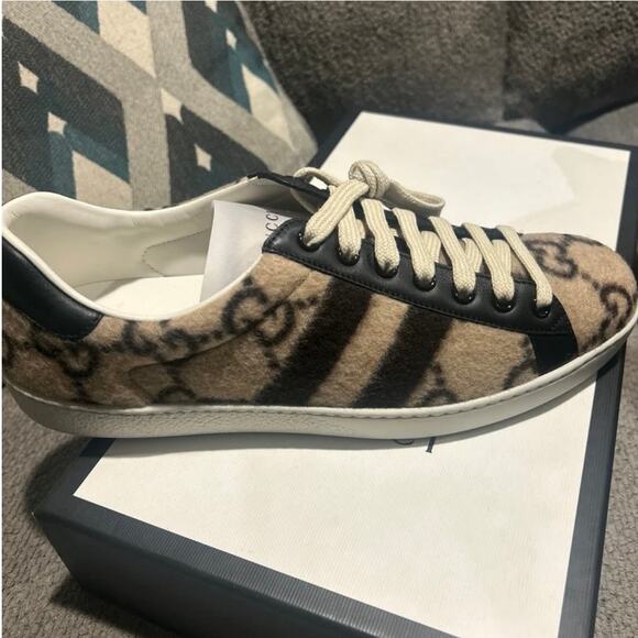 NEW GUCCI Ace GG Monogram Men's Wool Logo Sneakers 7.5 - Picture 15 of 16